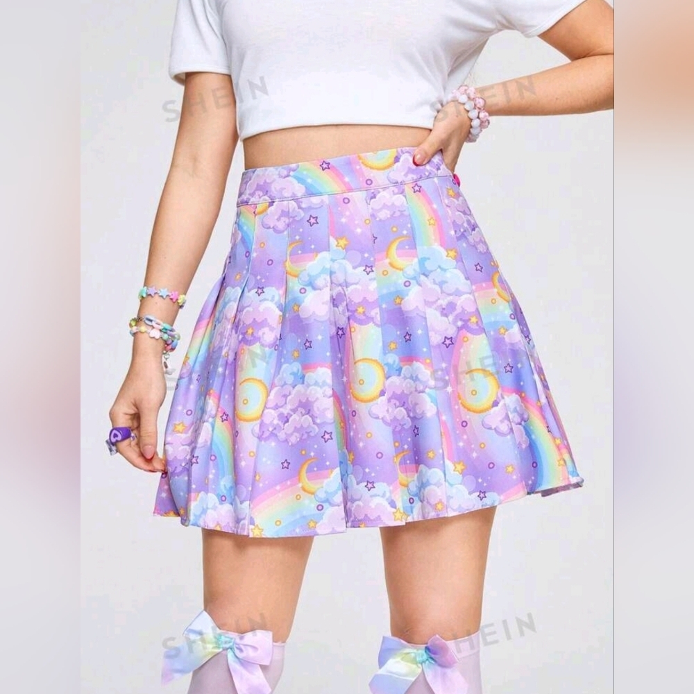 Kawaii Women's Gradient Rainbow Pleated Mini Skirt. Various sizes available